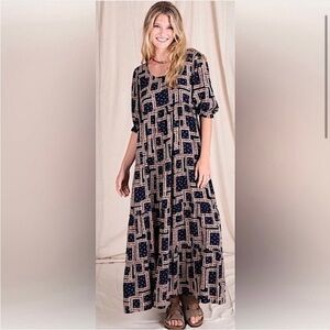 Natural Life Collette Boho Cottagecore Floral Flowing Tiered Maxi Dress•Small